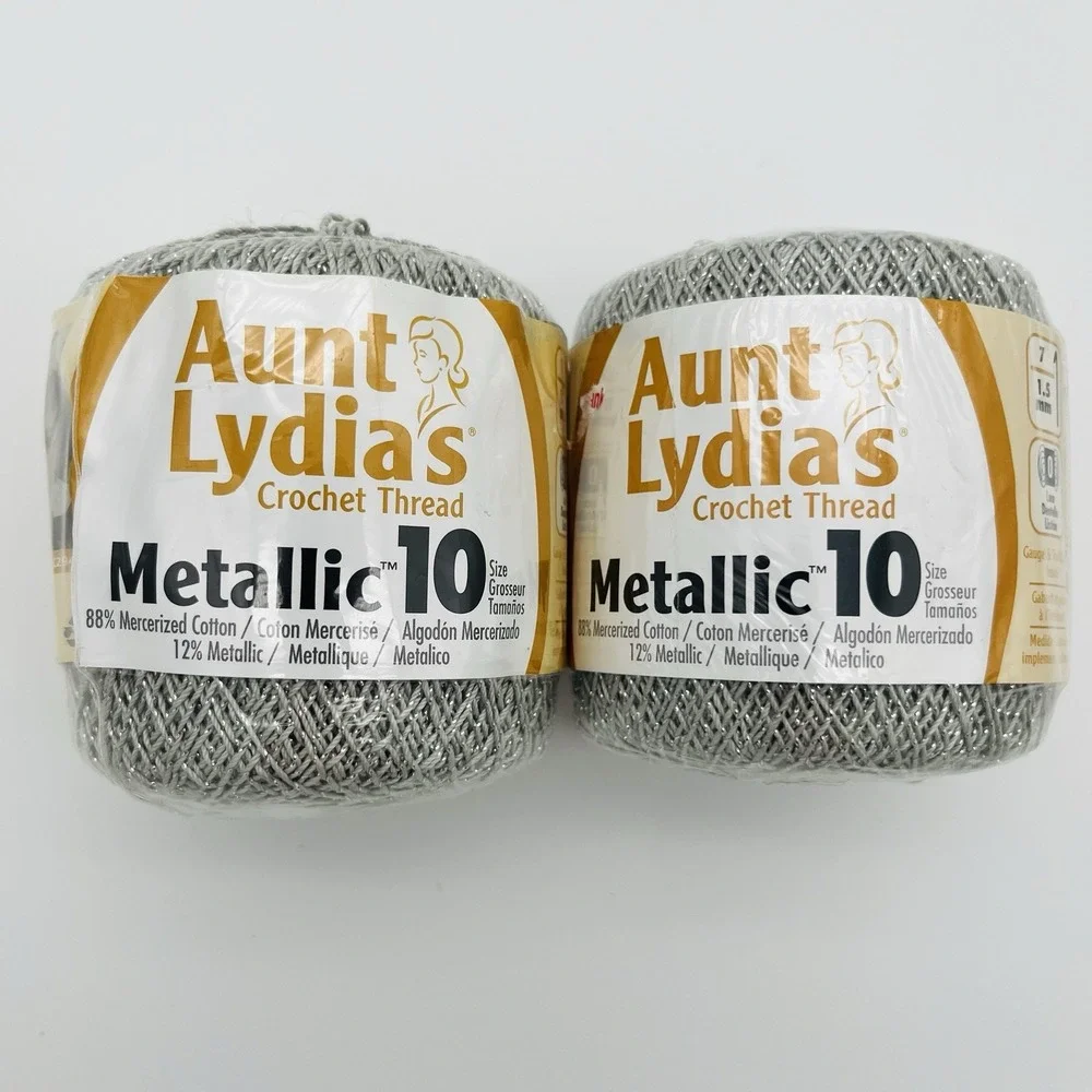 Coats Crochet Aunt Lydias Metallic Crochet Thread Size 10-Silver-Silver 2 Spools